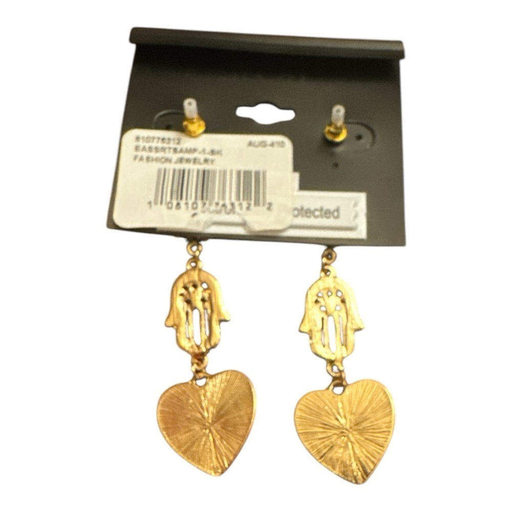 Noir Jewelry Hamsa Evil Eye Heart Drop Earrings - Picture 2 of 5